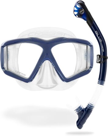 Маска для снорклінгу та дайвінгу Cressi Horizon Unisex з 4 окремими лінзами та трубкою Scilla Top Dry (комбо, прозора/морська блакитна)