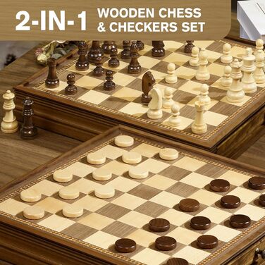 Шахи магнітні 2 в 1 Peradix з шахами-шашками з дерева, 32 см, з ящиком для фігур, для дітей та дорослих