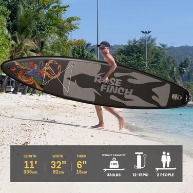 Надувний SUP-борд FEATH-R-LITE для дорослих: комплект з насосом, рюкзаком, лійкою та регульованим веслом (PHÖNIX-Grey)