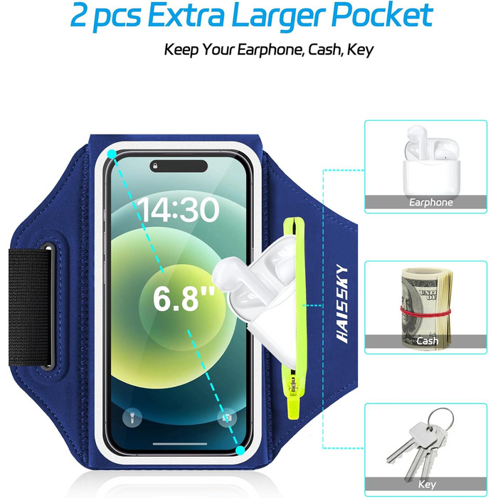 Спортивний браслет для телефону: тримач для iPhone 17/16/15/14/13 Pro Max, Galaxy S25/S24/S23 Ultra (до 6.9 дюймів), блакитний