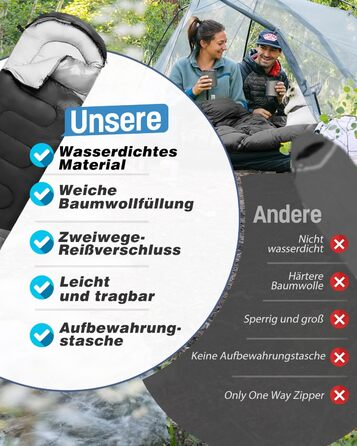 Сплячий мішок 3-4 сезони, водонепроникний, ультралегкий, для дорослих та дітей, з внутрішньою кишенею, 220*75см (зелений/чорний)