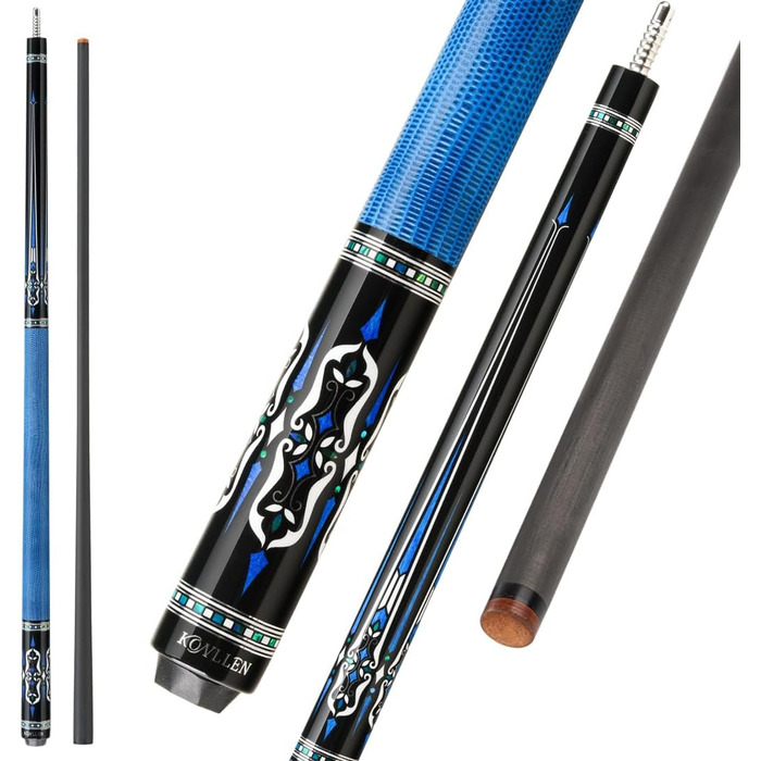 KONLLEN Billardqueue з карбону, 58 дюймів: професійний більярдний кий для дорослих, повна карбонова технологія, низький опір, наконечник 12,5 мм (Pro Taper, ультрагладкий) (AMG-2F-Blue)