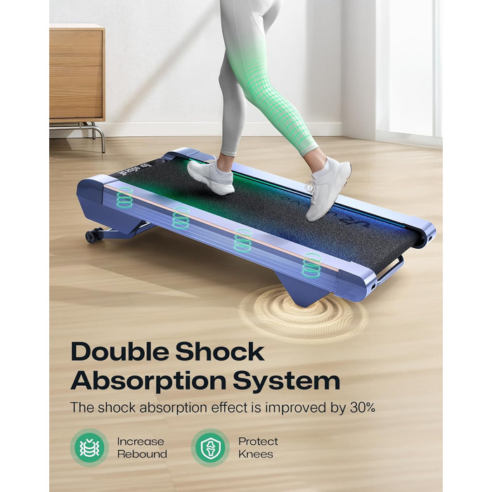 Бігова доріжка UREVO Smart Walking Pad з нахилом 14% для дому, підстільна, розширена бігова поверхня, LED-пульт, тиха безщіткова, швидкісне підсвічування, синій колір