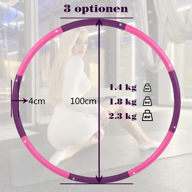 Фітнес обруч Hoola Hoop 2,3 кг для схуднення, 8 секцій, 100 см, для дорослих, новачків і досвідчених, тренажер для дому