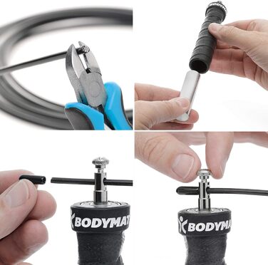 Стрибкове канат BODYMATE з антиковзними ручками, 2 знімні вантажі та регульовані сталеві канати з захистом від зносу для CrossFit, функціональних тренувань та боксу