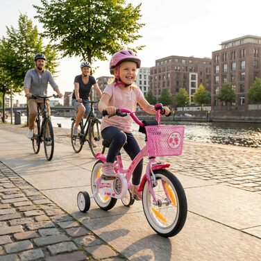 Дитячий велосипед Prometheus для дівчаток 14 дюймів з додатковими колесами та заднім гальмом, рожевий