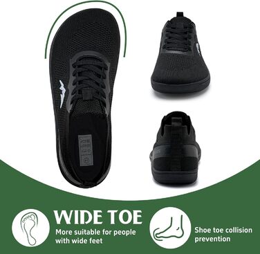 Взуття для ходьби без шкарпеток WateLves: чоловічі та жіночі мінімалістичні трейлранні кросівки, легкі, дихаючі, для фітнесу, 41 EU, чорний