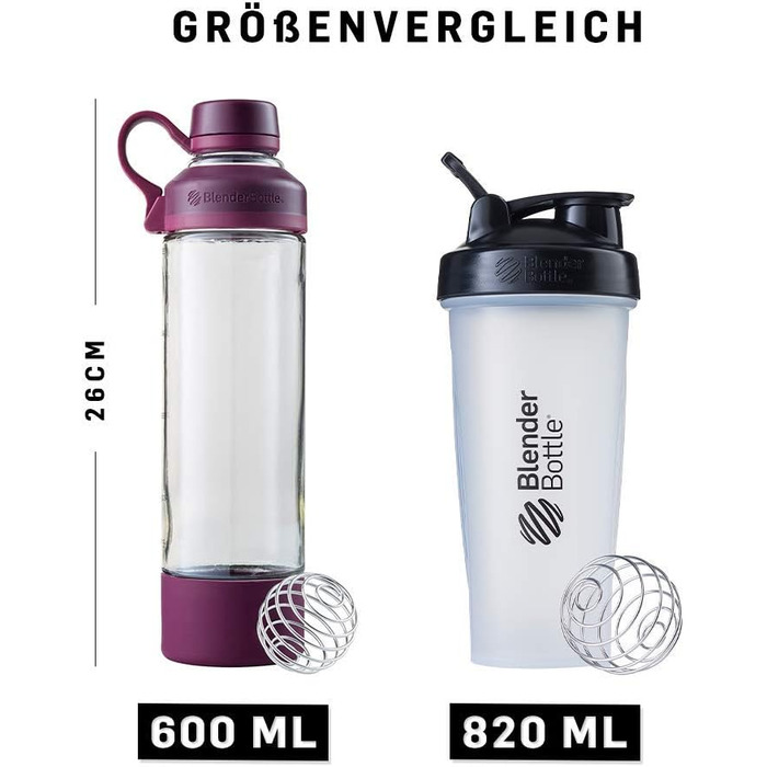 Скляна пляшка BlenderBottle Mantra з носиком та BlenderBall, для йоги, води та протеїну, BPA Free, 600 мл, фіолетова