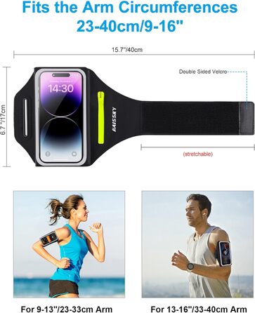 Спортивний браслет для телефону: фіксатор для бігу, сумка для мобільного з кишенею для навушників, аксесуар для бігу. Підходить для iPhone 17/16/15/14/13 Pro Max, Galaxy S25/S24/S23 Ultra (до 6.9 дюймів). Колір: зелений, з блискавкою.