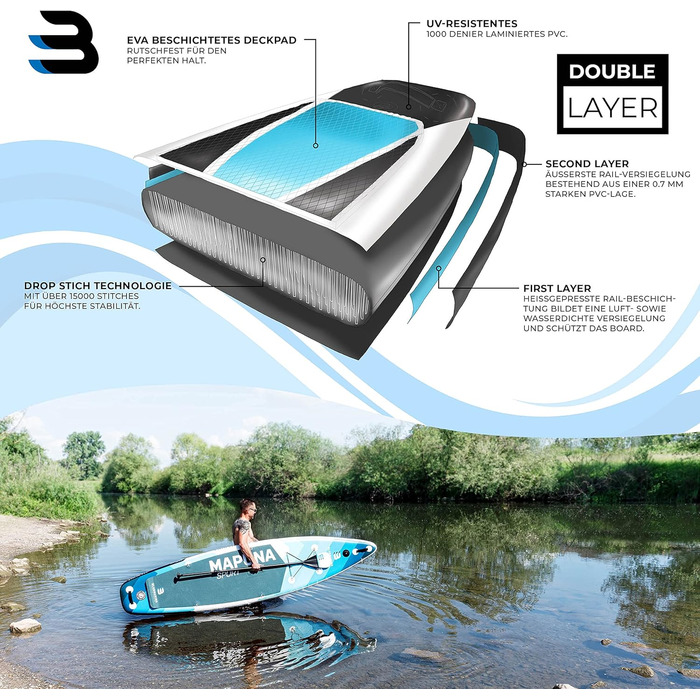 Надувна дошка для SUP Bluemarina Mapuna, 330x76x15 см, до 200 кг, комплект для сапсерфінгу, гарантія 5 років