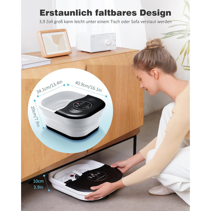 Ванночка для ніг з масажем та підігрівом – складана ванночка для ніг з бульбашками та пемзою, масажер для ніг з водою та 8 роликів – ідеальний подарунок (Чорний)