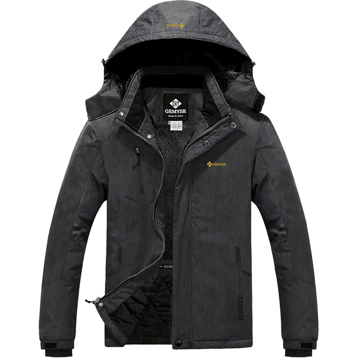 Куртка GEMYSE для чоловіків, водонепроникна, вітронепроникна, з підкладкою, зимова, з капюшоном, для спорту, відпочинку, активного відпочинку, графітово-сіра, XXL