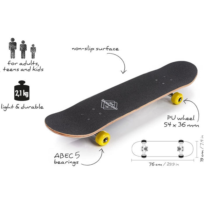 Дитячий дерев'яний скейтборд Meteor Mini Cruiser з ретро дизайном, колеса для хлопчиків та дівчаток