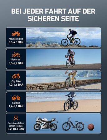 AstroAI Електрична велосипедна помпа, 150 PSI, портативна, акумуляторна, універсальна, для всіх типів велосипедів, з високопродукним мотором, перезаряджається, для міських, шосейних та гірських велосипедів, помаранчевого кольору