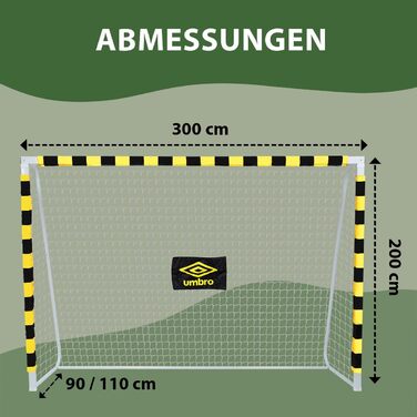 Ворота для футболу Umbro - великі, металеві, чорно-жовті, 300x200x90 см - для дітей та дорослих, для тренувань в приміщенні та на вулиці