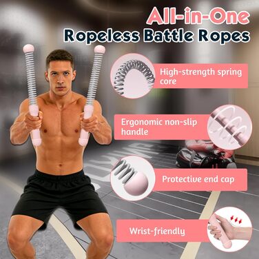 Битва-мотузка TOGETDREAM без мотузки, регульована, для тренування всього тіла, спалювання жиру, кардіо та силових тренувань, рожева