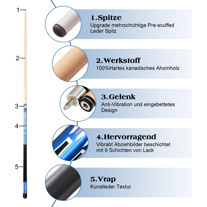 RAYNA GAMES: Більярдний кий для професійних гравців - якісний набір з канадського ахового дерева, з нержавіючою сталею, 58 дюймів, для дорослих