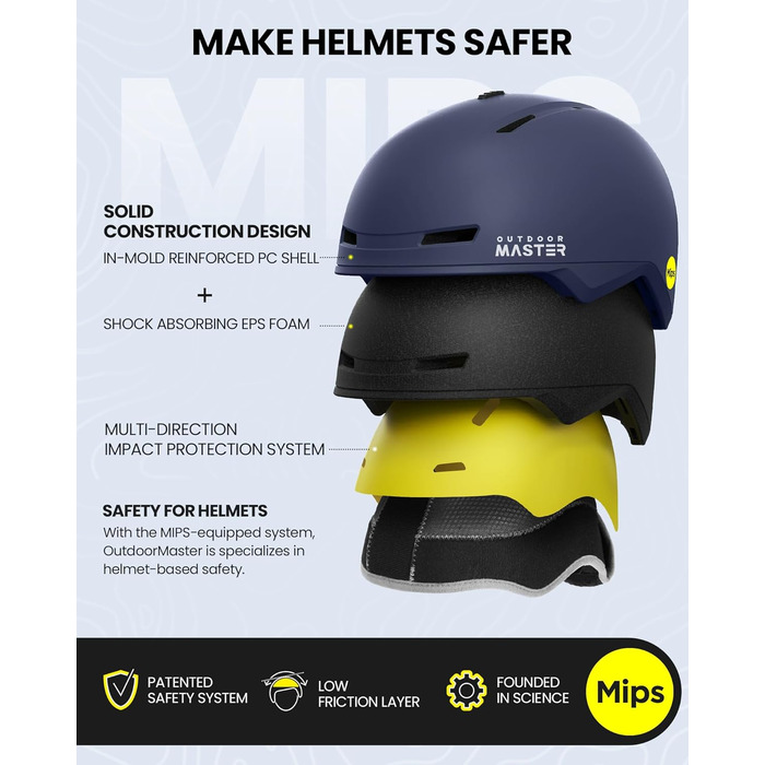 Шолом для лиж та сноуборду OutdoorMaster MIPS, вентиляція, полікарбонат, EPS, синій, розмір S, чоловічий та жіночий
