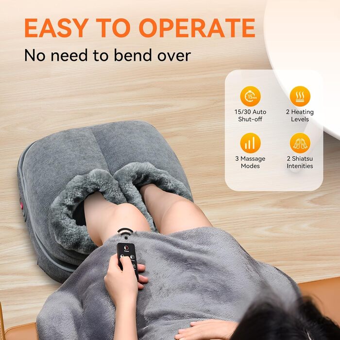 Електричний масажер для ніг Snailax Shiatsu з підігрівом та пультом дистанційного керування, 2-в-1, для розслаблення, подарунок для чоловіків/жінок