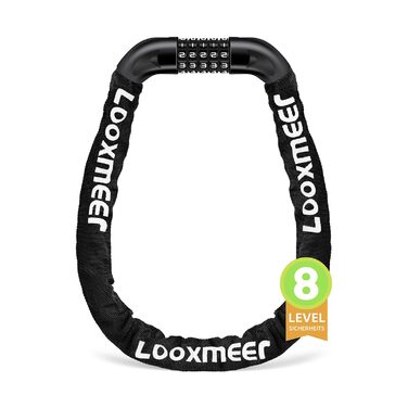 Замки для велосипеда з цифровим кодом, 11 кольорів, 90 см, рівень безпеки 8, 5-значний код, ланцюговий замок для велосипеда, мотоцикла, ролера, дверей (чорний)