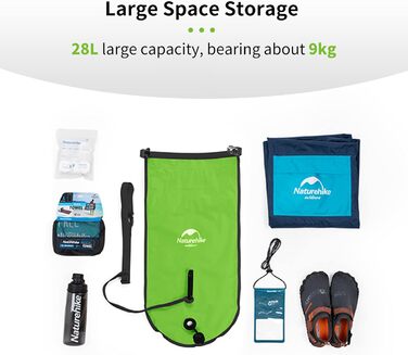 Надувна плавуча шина Naturehike 18L з двома повітряними камерами, водонепроникний мішок-рюкзак для плавання, пляжу, з регульованим поясом, зелений