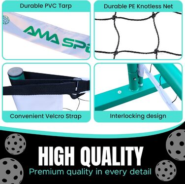 AMA Sport М'яка сітка для піклболу, портативна, регульованого розміру, 6.7 м, для залу та вулиці, стійка до погодних умов, сталеві стійки з порошковим покриттям, сумка 600D, зелена
