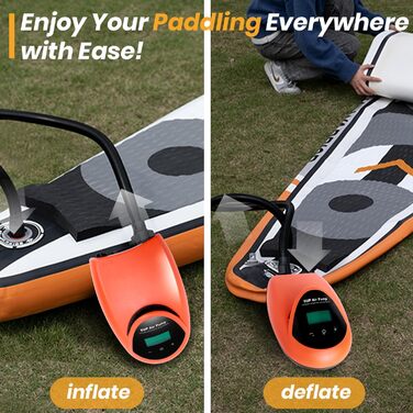 Електричний насос для SUP дошки з акумулятором TONSIM, 20PSI, LCD-дисплей, автоматичне вимкнення, для SUP, каяків, наметів, човнів та повітряних матраців, помаранчевий