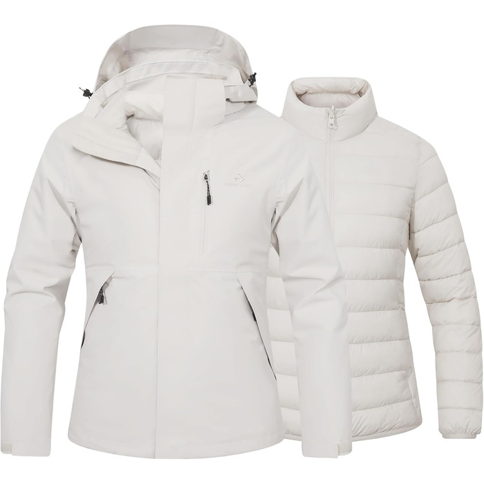 Зимова куртка Pioneer Camp для жінок – 3 в 1, для катання на лижах та сноуборді, водонепроникна, дихаюча, з бавовняною підкладкою (Світло-хакі, XXL)