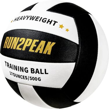 Волейбольний м'яч RUN2PEAK 0,5 кг для тренувань, розмір 5, важкий, для сеттерів, чорний/білий/золотий