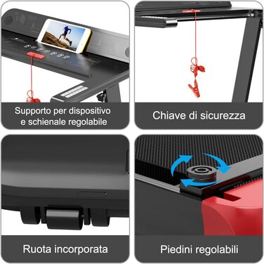 Електрична бігова доріжка COSTWAY, складна, з Bluetooth, 12 програм, LED-дисплей, тримач для пристрою, керування через додаток, швидкість 1-12 км/год, червона