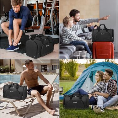 Спортивна та дорожня сумка Sovaloo для жінок і чоловіків, 50 л, чорна, з відділенням для взуття та вологих речей — ідеальна для спорту, фітнесу та подорожей