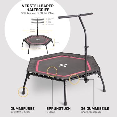 Трамплін для фітнесу SportPlus з тихим гумовим пружинним механізмом, до 130 кг, червоний, складаний
