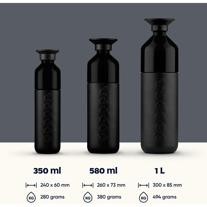 Термос Dopper Insulated Blazing Black 1 л – подвійні стінки, нержавіюча сталь, герметична, зберігає холод 24 год/тепло 9 год, пляшка для води, чаю, кави