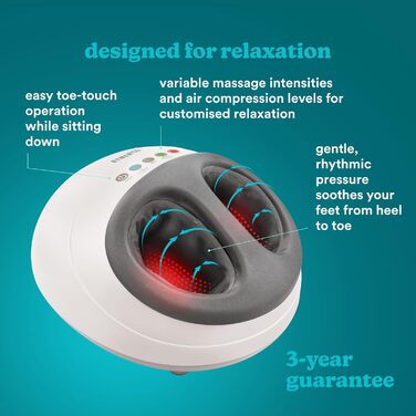 HoMedics Шиацу масажер для ніг з підігрівом, функцією розминання та повітряною компресією, для зняття болю при плантарному фасціїті, антивтомний, 3 рівні інтенсивності
