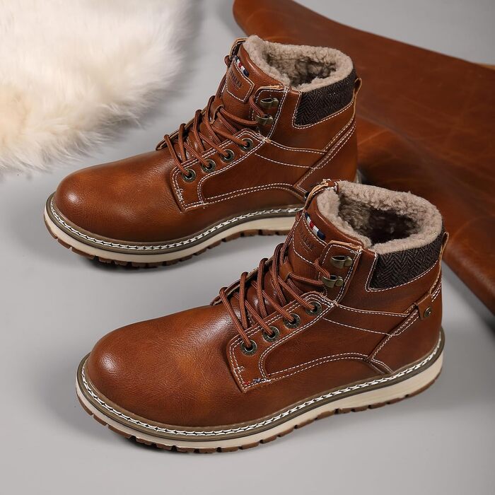 Чоловічі зимові черевики ANALEAF - теплі, водонепроникні, трекінгові, зелені (сіро-коричневі), 42 EU