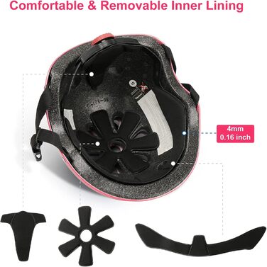 Дитячий шолом KAMUGO для ролерів та велосипеда, 2-8 років, з комплектом захисту (коліна, лікті, зап'ястя), рожевий