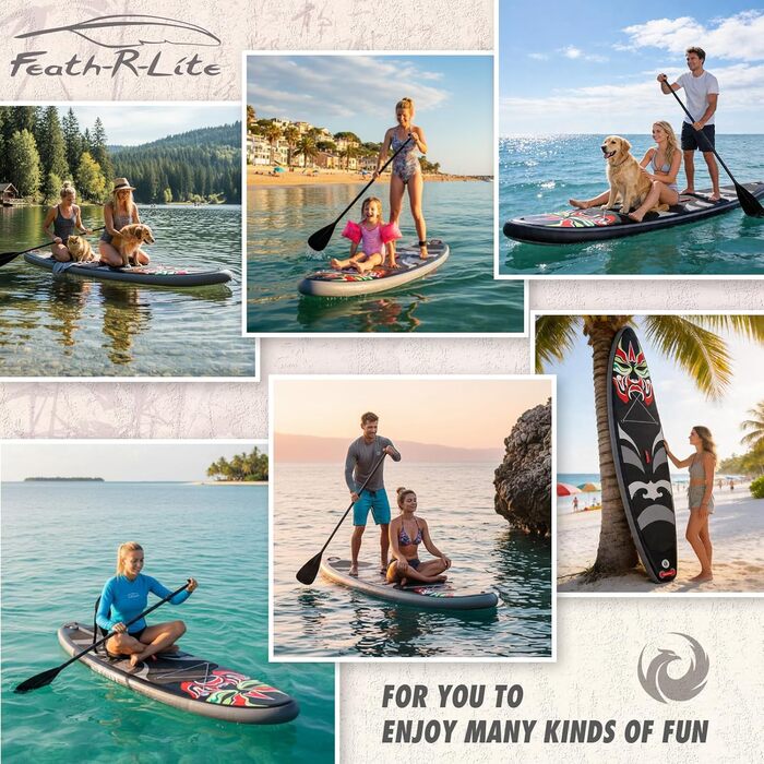 SUP дошка FEATH-R-LITE надувна з веслом та аксесуарами, чорна, 11 футів, для дорослих та підлітків