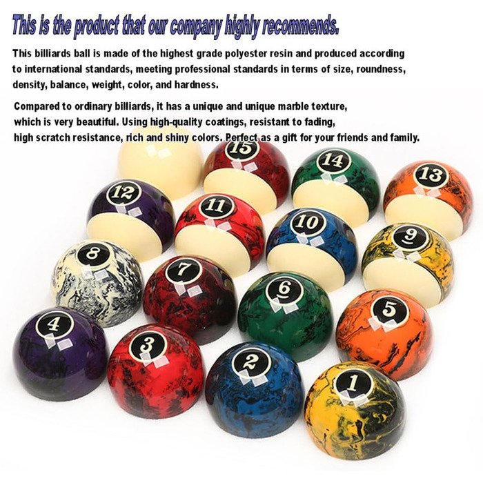 Набір для більярду преміум-класу, 16 куль, мармур-стиль, 5.4 см, чорний мармур