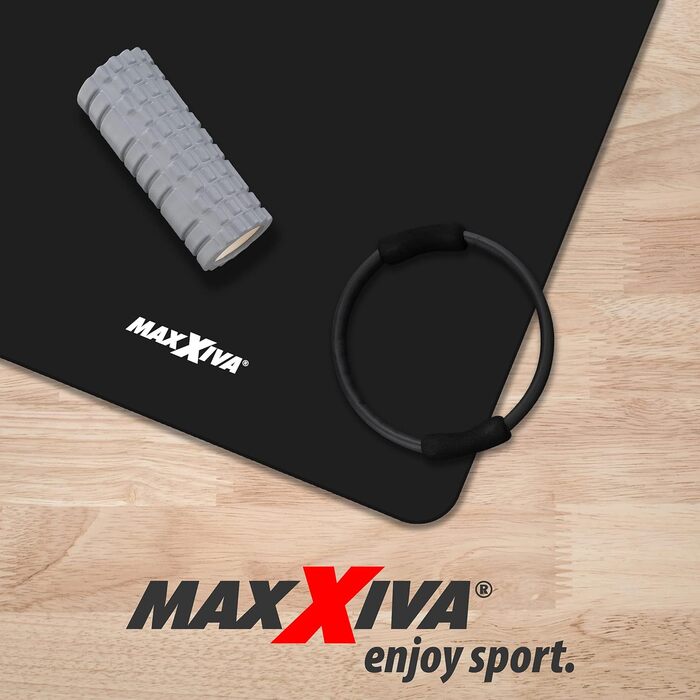 Фітнес-мат для йоги MAXXIVA 190x100x1,5 см, чорний, антиковзкий, без фталатів, з ременем для перенесення – гімнастичний, спортивний, тренувальний килимок