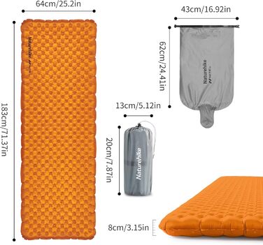 Каремат Naturehike Thermal 5.8 R-Wert для кемпінгу, самонадувний, 183x64 см (Помаранчевий)