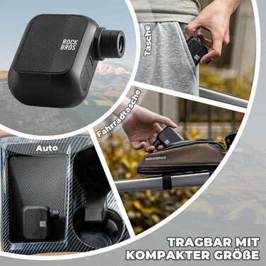 ROCKBROS Міні електричний насос для велосипеда 100 PSI, акумуляторний, для електровелосипедів, гірських, міських і шосейних велосипедів
