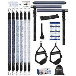 Набір для пілатесу з еластичними стрічками та стержнем для силових тренувань, 180LBS/140LBS/240LBS/360LBS, фітнес-стрічки, сірий
