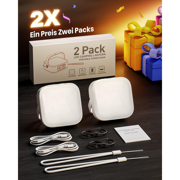 Ліхтар намету Eventek 2 шт. 4000LM, 10000mAh, LED, водонепроникний, 4 режими, для кемпінгу, походу, надзвичайних ситуацій