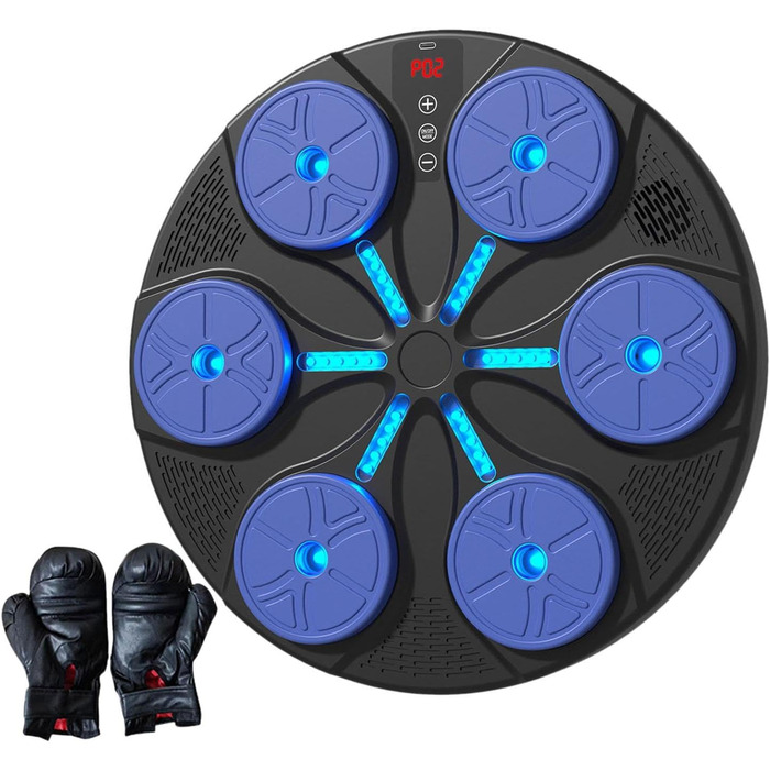 Музичний бокс-машина Baoblaze з Bluetooth, 8+ режимів тренування, динамічне підсвічування, для боксу, карате та тхеквондо, з рукавичками, синя