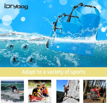 Водонепроникний мішок IDRYBAG 10L: для каякінгу, сплаву, подорожей та активного відпочинку (Hellblau)