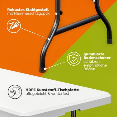 Зручний розкладний садовий стіл Casaria® 183x76 см - Білий, для саду, тераси, кемпінгу та балкону