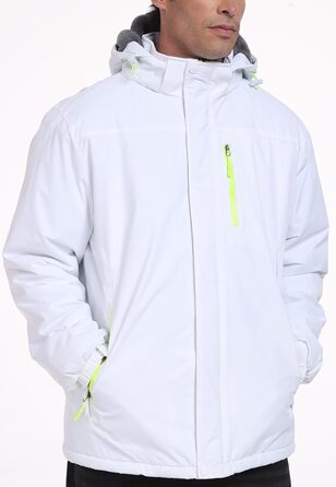 SPOSULEI Чоловіча зимова флісова куртка з підкладкою, тепла, для катання на лижах, на вулицю, вітронепроникна, водонепроникна, знімний капюшон, для походів (XL, білий)