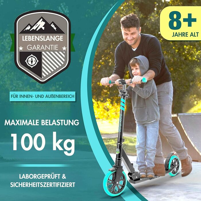 Самокат SereneLife складаний і регульований по висоті для дорослих і дітей до 100 кг, алюмінієво-сталевий, легкий (6,2 кг), колеса 20 см, передня амортизація, заднє гальмо