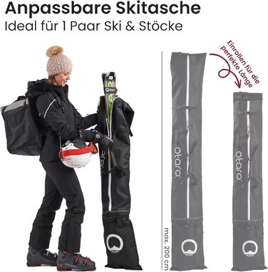 Чохол для лиж Otaro Skitasche: набір для 1 або 2 пар лиж, чорний, регульований, водовідштовхувальний