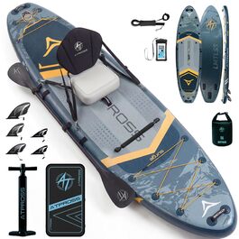 SUP дошка для плавання 366x92 см, сіро-помаранчева, до 240 кг - набір з сидінням та аксесуарами для йоги, риболовлі та серфінгу